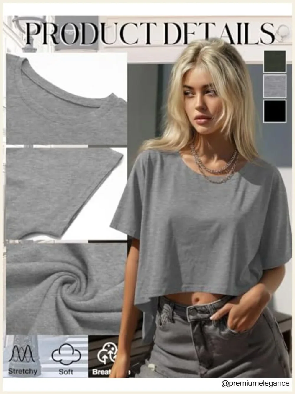 3 Pack Oversized Cropped T-Shirts Short Sleeve Baggy Crop Top Crew Neck Flowy
